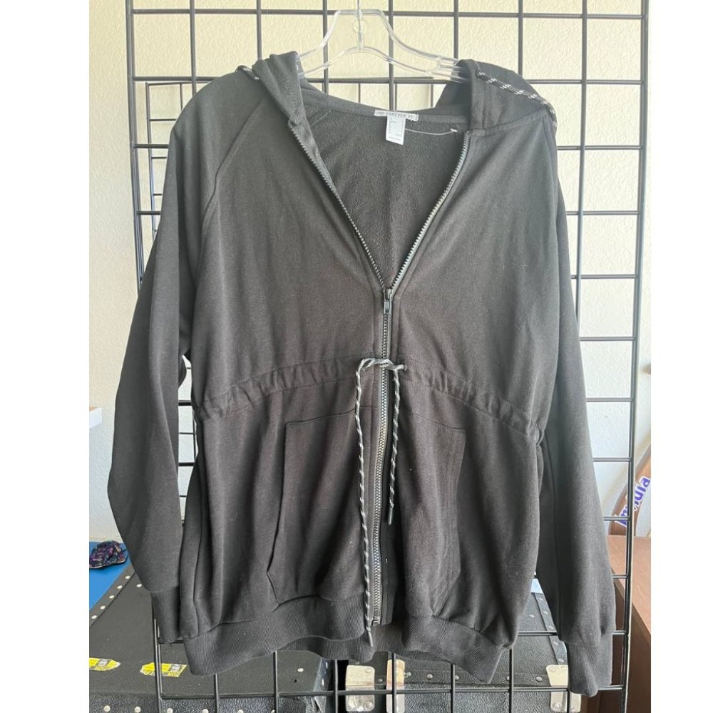 Women Zipper Hoodie Medium Gray Relaxed Fit Long Sleeve Sweatshirt